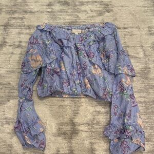 LoveShackFancy Blue Floral Ruffle Blouse